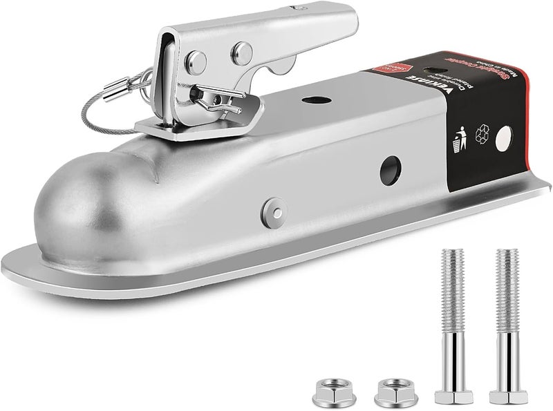 VEKINSE Straight Tongue (Zinc) Trailer Coupler with Hardware, Easy Remove Sticker and Instruction fit for 2" Channel, 2" Hitch Ball, 3,500 lbs, Silver - Image 1